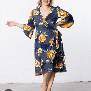 Kiyonna Navy and White Patterned Dress